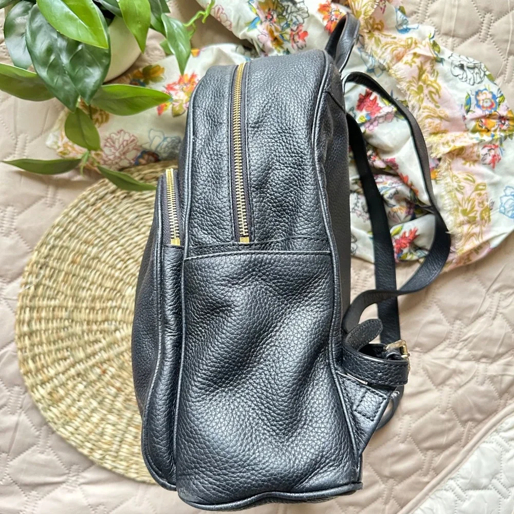 Michael Kors Abbey Large Backpack Black Pebbled Leather Gold Tone Hardware Bag